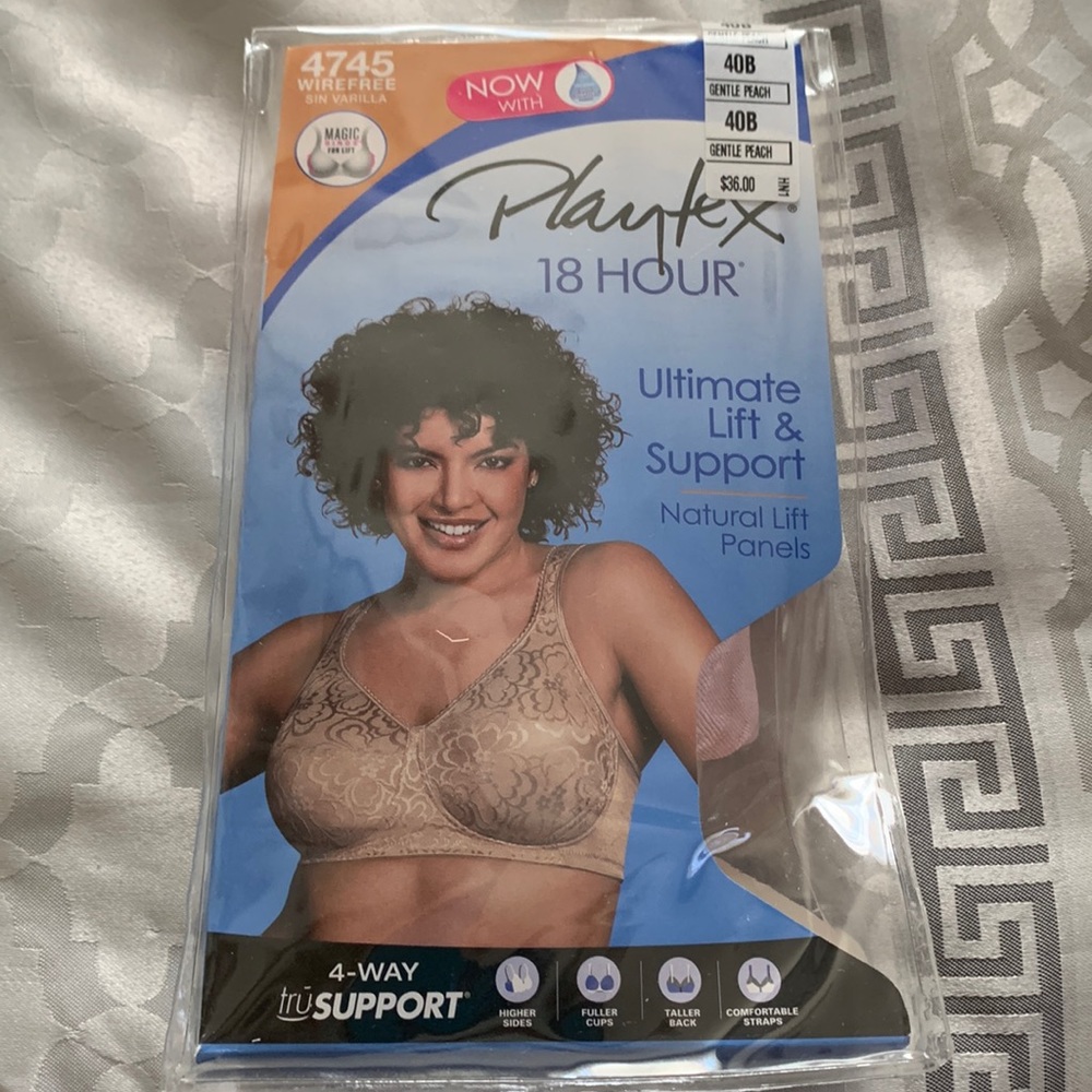 Platex 18 hour ultimate lift and support, back closure bra, 40b gentle peach.
